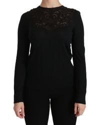 Dolce & Gabbana - Silk Lace Crew Neck Long Sleeve Blouse - Lyst