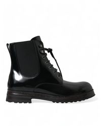 Dolce & Gabbana - Black Leather Lace Up Mid Calf Boots Shoes - Lyst