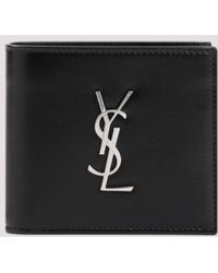 Saint Laurent - Black Leather Credit Card Holder - Lyst