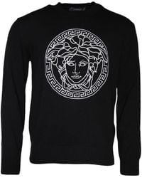 Versace - Medusa Embroidery Crew Neck Pullover Sweater - Lyst