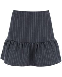 Ganni - Pinstriped Mini Skirt With Flounce Hem - Lyst