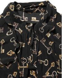 Dolce & Gabbana - Keys Print Silk Tie Neck Blouse Top - Lyst