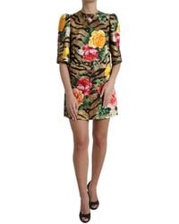 Dolce & Gabbana - Multicolor Tiger Floral Print Shift Mini Dress - Lyst