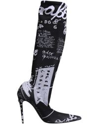Dolce & Gabbana - Black Logo Stretch Heels High Boots Shoes - Lyst
