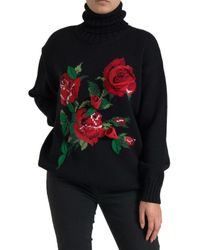 Dolce & Gabbana - Black Roses Wool Turtleneck Pullover Sweater - Lyst