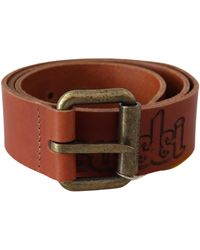 Just Cavalli - Brown Leather Logo Bronze Rustic Metal Buckle Belt - Lyst