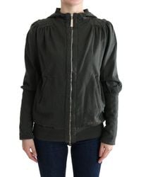 Exte - Gray Top Hooded Cotton Zipper Sweater - Lyst