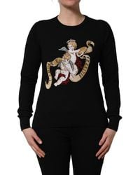Dolce & Gabbana - Black Angels Wool Crew Neck Pullover Sweater - Lyst