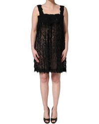 Dolce & Gabbana - Black Viscose Fringed Sleeveless Mini Dress - Lyst
