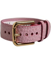 Dolce & Gabbana - Pink Embossed Leather Gold Buckle Belt Strap Bracelet - Lyst
