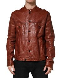 Dolce & Gabbana - Leather Button Down Biker Jacket Clothing - Lyst