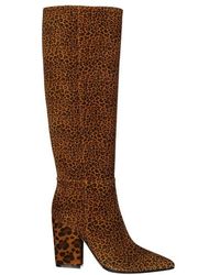 Sergio Rossi - Leopard-Print Leather Boots With Pointed Toe And Chic Block Heel - Lyst