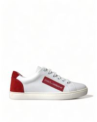 Dolce & Gabbana - White Red Leather Low Top Sneakers Shoes - Lyst