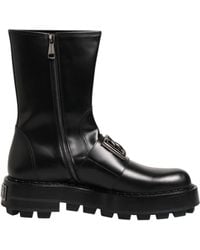 Dolce & Gabbana - Black Logo Plaque Mid Calf Biker Boots Shoes - Lyst