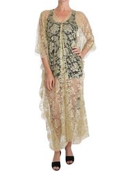 Dolce & Gabbana - Floral Lace Crystal Gown Cape Dress - Lyst