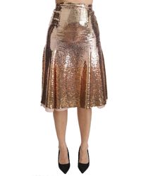 Dolce & Gabbana - Dolce Gabbana Gold Sequined High Waist Midi Skirt - Lyst
