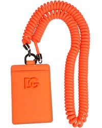 Dolce & Gabbana - Orange Leather Logo Embossed Lanyard Card Holder Wallet - Lyst