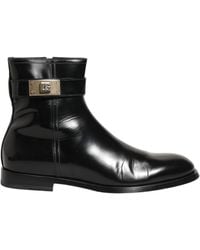 Dolce & Gabbana - Black Leather Logo Buckle Mid Calf Boots Shoes - Lyst
