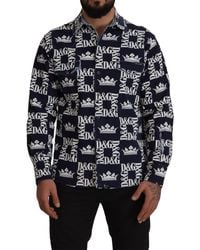 Dolce & Gabbana - Dolce Gabbana Denim Stretch Dg Crown Logo Casual Shirt - Lyst