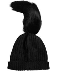 Dolce & Gabbana - Black Acrylic Knitted Fur Winter Beanie Hat - Lyst
