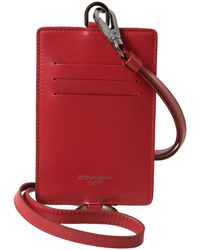 Dolce & Gabbana - Red Leather Lanyard Logo Card Holder Men Wallet - Lyst