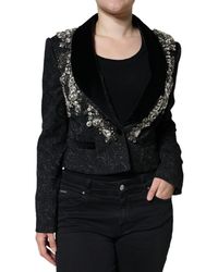 Dolce & Gabbana - Jacquard Crystal Floral Jacket Blazer - Lyst