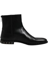 Dolce & Gabbana - Leather Logo Ankle Boots Studded Shoes Calf - Lyst