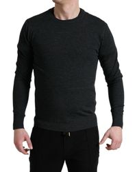 Dolce & Gabbana - Gray Wool Round Neck Pullover Sweater - Lyst