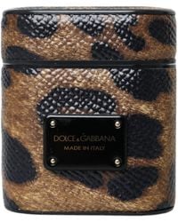 Dolce & Gabbana - Leopard Calf Leather Metal Logo Plaque Airpods Case - Lyst