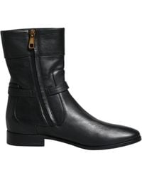 Dolce & Gabbana - Leather Logo Mid Calf Boots Shoes - Lyst