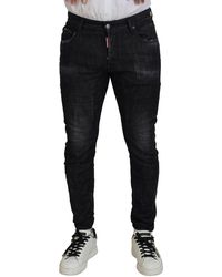 DSquared² - Black Washed Cotton Skinny Casual Men Denim Jeans - Lyst