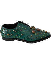Dolce & Gabbana - Emerald Leather Dress Shoes With Crystal Accents - Lyst