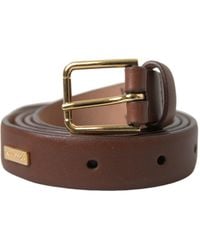Dolce & Gabbana - Brown Calf Leather Gold Metal Buckle Belt - Lyst