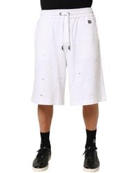 Dolce & Gabbana - White Cotton Ripped Bermuda Sweatpants Shorts - Lyst