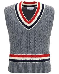 Thom Browne - Cable-Knit Cricket V-Neck Vest - Lyst