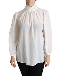 Dolce & Gabbana - Silk Pussy Bow Long Sleeved Top Blouse - Lyst