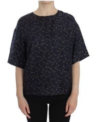Dolce & Gabbana - Dolce Gabbana Blue Gold Key Print Silk Blouse - Lyst