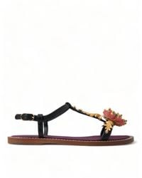 Dolce & Gabbana - Black Crystal Gold Sandals Leather Shoes - Lyst
