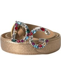Dolce & Gabbana - Gold Leather Dg Crystal Buckle Cintura Belt - Lyst