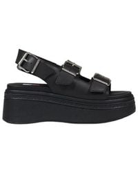 Tommy Hilfiger - Black Leather Platform Sandals - Lyst