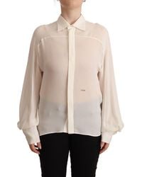 DSquared² - Elegant Off Silk Long Sleeve Blouse - Lyst