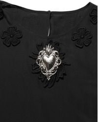 Dolce & Gabbana - Floral Silk Heart Appliqué Blouse Top - Lyst