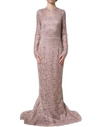 Dolce & Gabbana - Pink Lace Long Sleeves Evening Gown Dress - Lyst