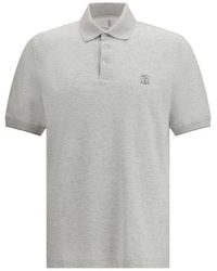 Brunello Cucinelli - Gray Cotton Polo Shirt - Lyst