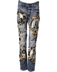Dolce & Gabbana - Ripped Embellished Cotton Denim Jeans Clothing - Lyst