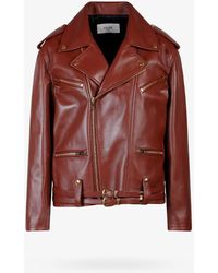 Celine Leather Closure With Zip Leather Jackets - Red
