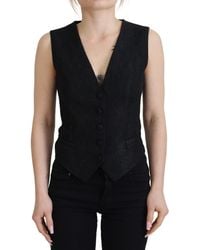 Dolce & Gabbana - Black Brocade Button Down Sleeveless Vest Top - Lyst