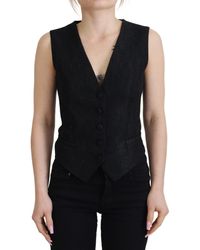 Dolce & Gabbana - Black Brocade Button Down Sleeveless Vest Top - Lyst