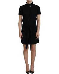 DSquared² - Black Polyester Short Sleeves Sheath Mini Dress - Lyst