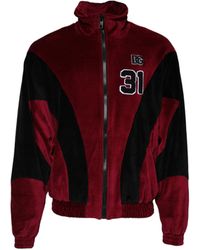 Dolce & Gabbana - Red Black Cotton Logo Fullzip Bomber Jacket - Lyst